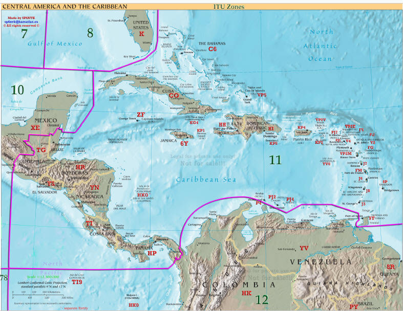 MAPA CENTROAMERICA HAM RADIO